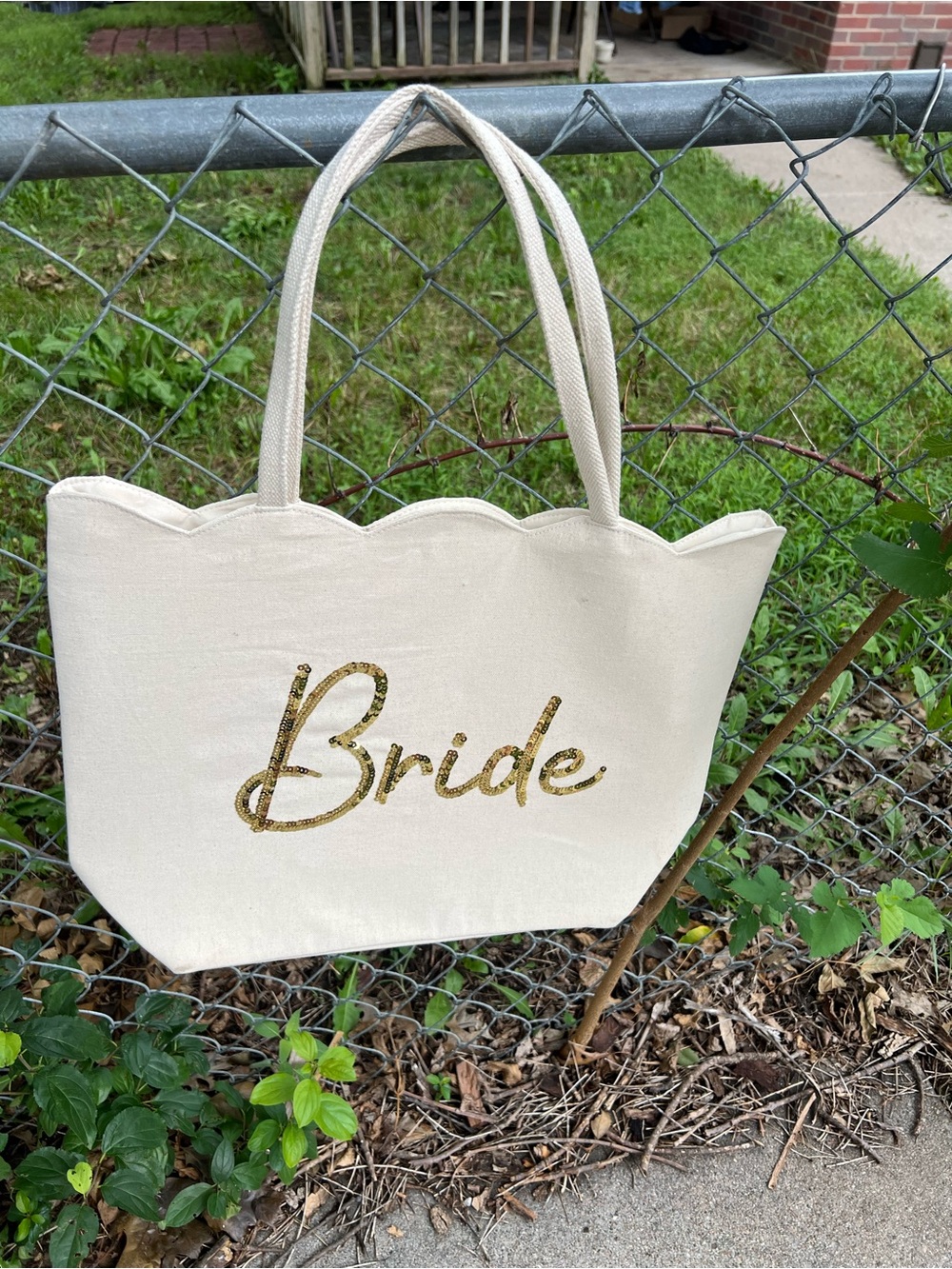 Bride Sequin Canvas Tote Bag in Ivory